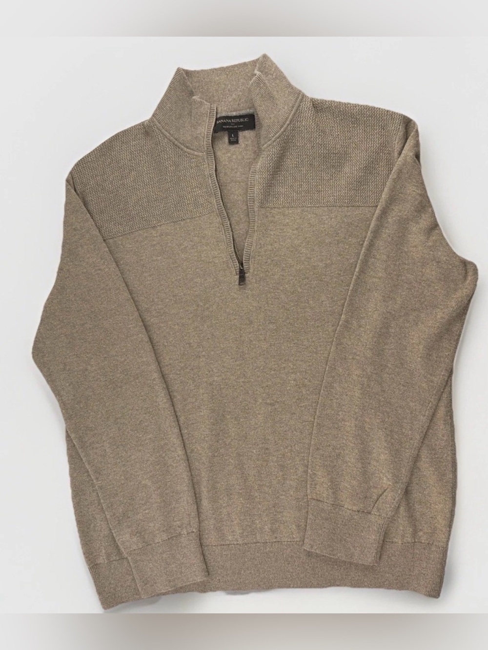 Banana Republic Premium Luxe Yarn Quarter Zip Sweater Men’s Large Beige Knit